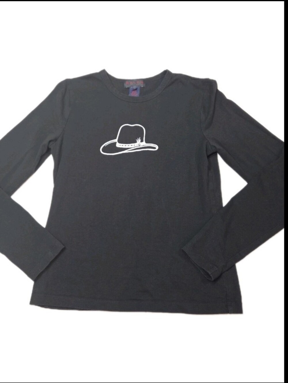 VTG RLL Ralph Lauren Cowboy Hat Graphic Black Baby Tee Size Small Made in USA